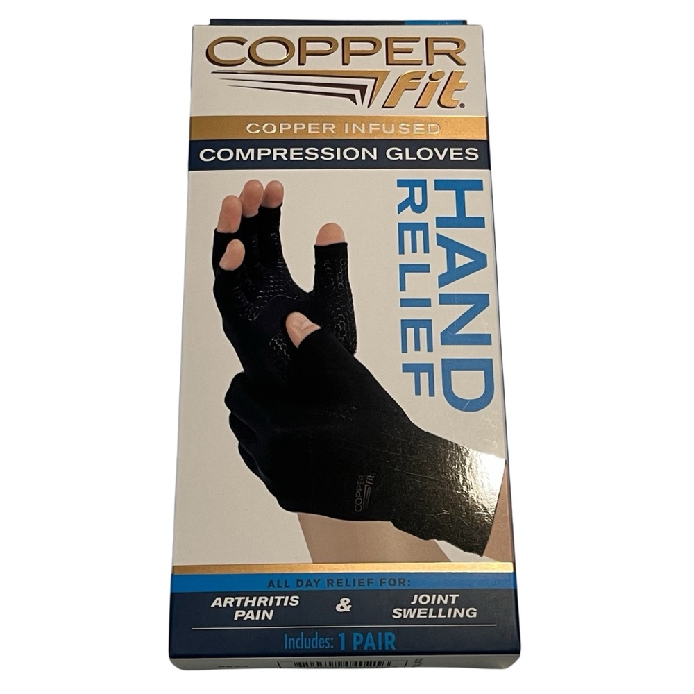 Copper Fit Black Compression Gloves Copper Infused Hand Relief Size L/XL New
